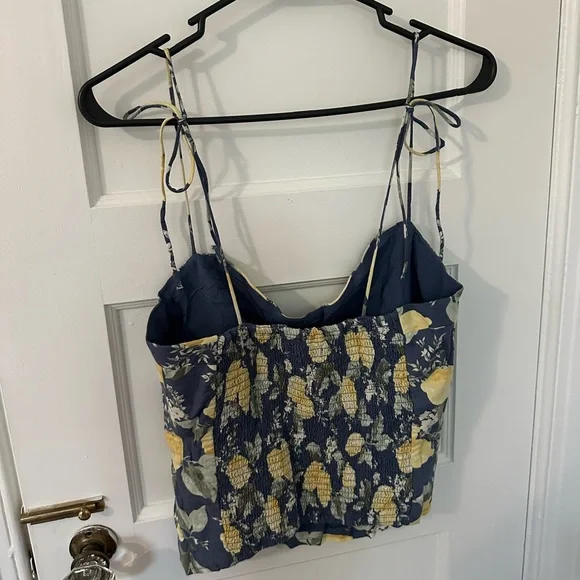 Abercrombie & Fitch Blue and Yellow Lemon Print Tie Strap Crop Camisole - Picture 3 of 4